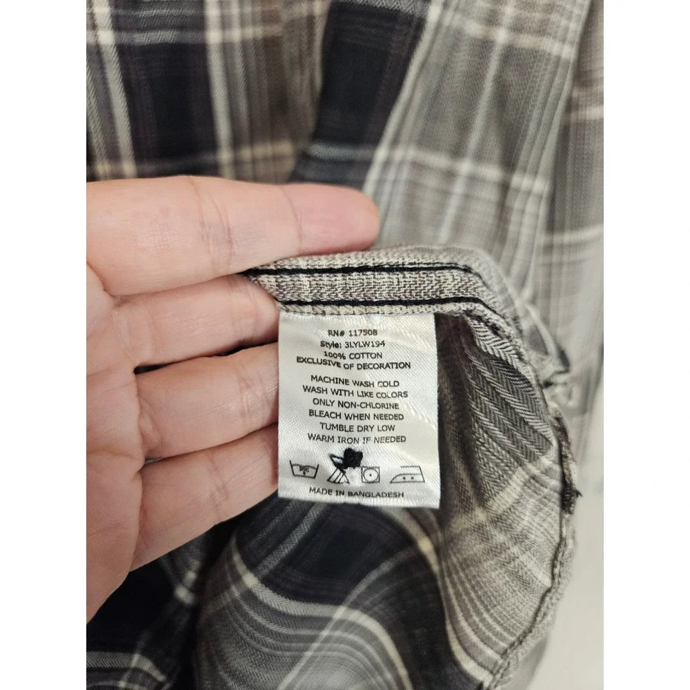 Levi's Western Shirt XXL Black Gray Plaid Pearl Snap Long Sleeve Cotton Sawtooth